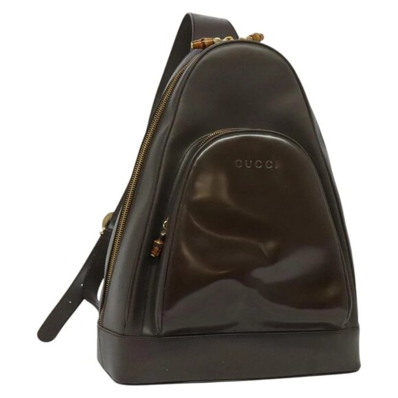 GUCCI Bamboo Body Bag Leather Brown Gold 003 3444 0027 Auth 133328 - Picture 1 of 16